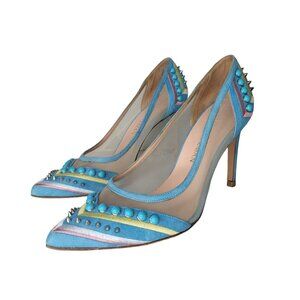 Stuart Weitzman cotton candy Heels blue Studded Beaded Mesh Multicolor Size 5.5